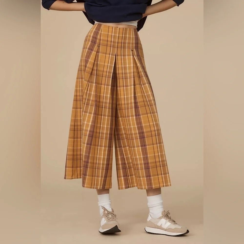 NWOT Anthropologie Maeve Plaid Wide Leg High Wasited Kilt Culotte Size 6 *Flaw*
